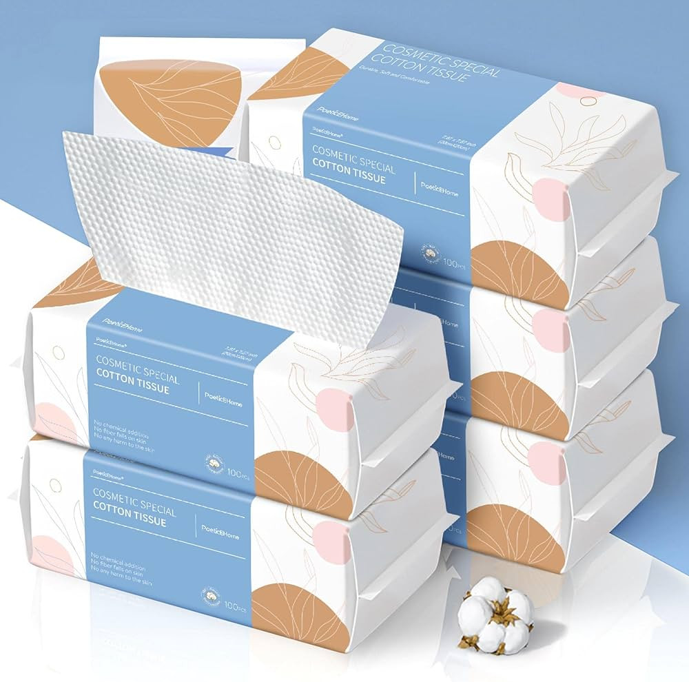 PoeticEHome Soft Dry Wipe 6 Pack, 100% Cotton Face Tissues, Lint Free Facial Cleansing Towels Dis... | Amazon (US)