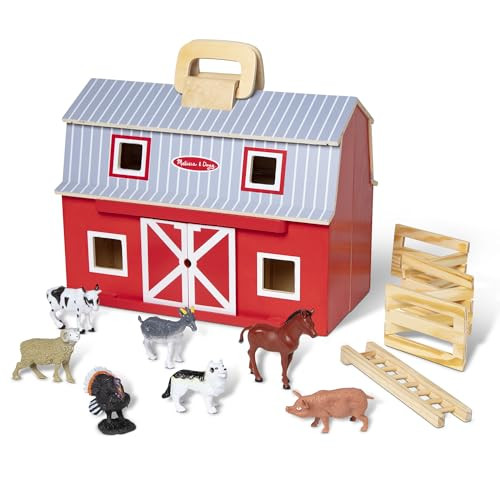 Melissa & Doug Fold and Go Wooden Barn with 7 Animal Play Figures - Farm Animals Barn Toy, Portable Toys, Farm Toys for Kids and Toddlers Ages 3+ | Amazon (US)