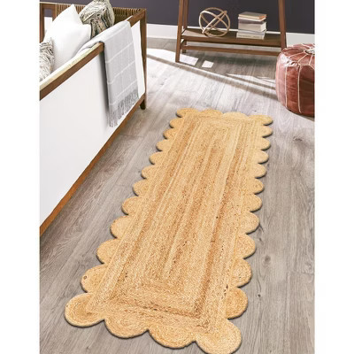 Unique Loom Scallop Braided Jute Collection Area Rug - Solid (3' 3" x 16' 1" Runner Natural) | Target