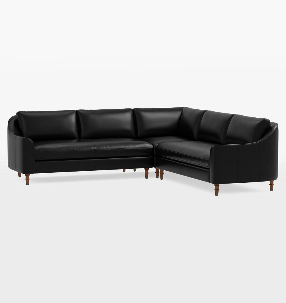 Luisa Leather 3-Piece L-Shape Double Sofa Sectional, Bench Cushion - Mont Blanc Leather Midnight | Rejuvenation