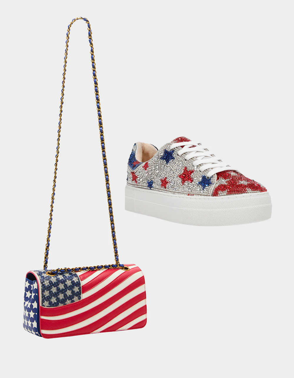 AMERICANA BUNDLE Women's Red White Blue USA Star Sneakers and American Flag Handbag Bundle | Betsey Johnson