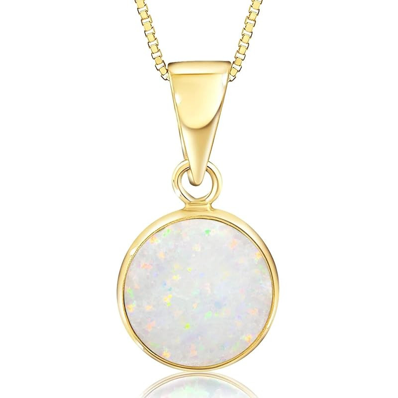 14K Gold White Opal Pendant - 14K Solid Yellow Gold Dainty Pendant with October Birthstone, Simpl... | Amazon (US)