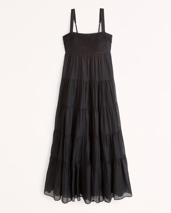 Women's Tiered Ruched Babydoll Maxi Dress | Women's Dresses & Jumpsuits | Abercrombie.com | Abercrombie & Fitch (UK)