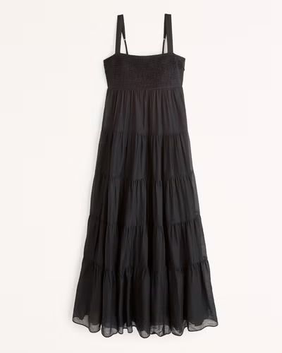 Women's Tiered Ruched Babydoll Maxi Dress | Women's Clearance | Abercrombie.com | Abercrombie & Fitch (US)