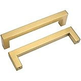 homdiy 3 Inch Cabinet Handles Brushed Brass Kitchen Cabinet Pulls 6 Pack - Gold Cabinet Pulls Squ... | Amazon (US)