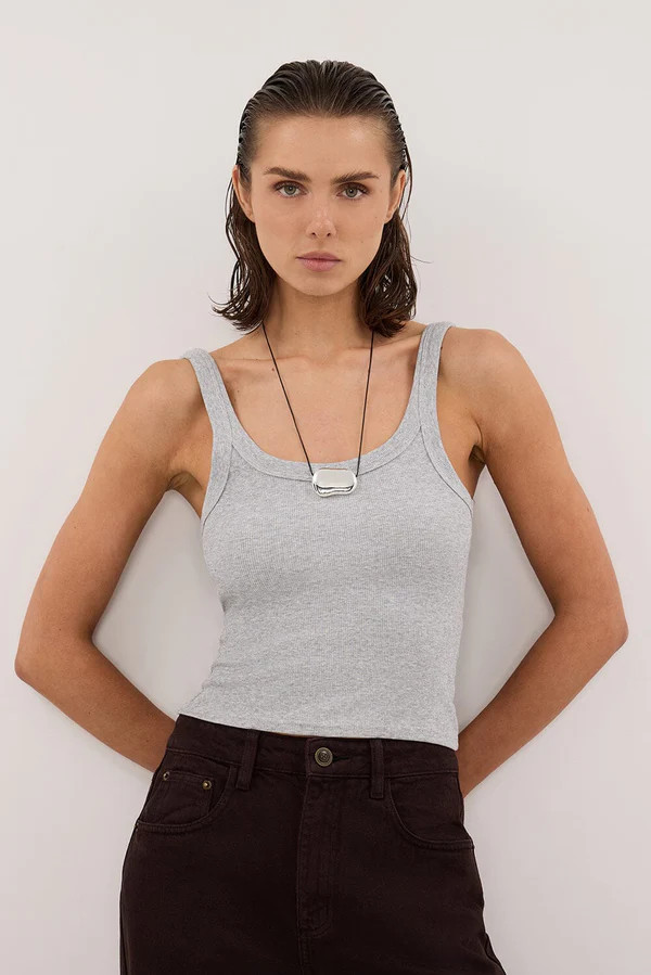 PHOEBE SILVER MARLE SCOOP NECK TANK TOP | DISSH