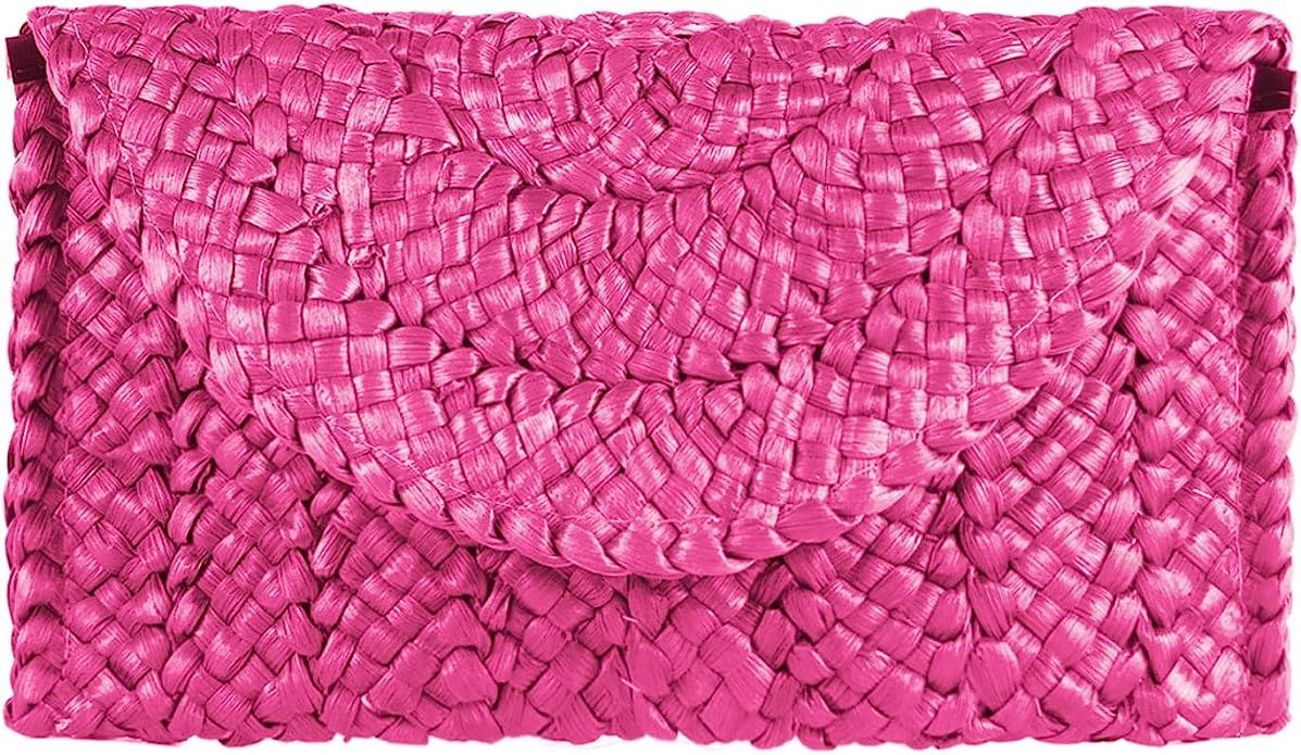 Freie Liebe Women's Straw Clutch Purse Summer Beach Bags Envelope Wallet Woven Handbags | Amazon (US)