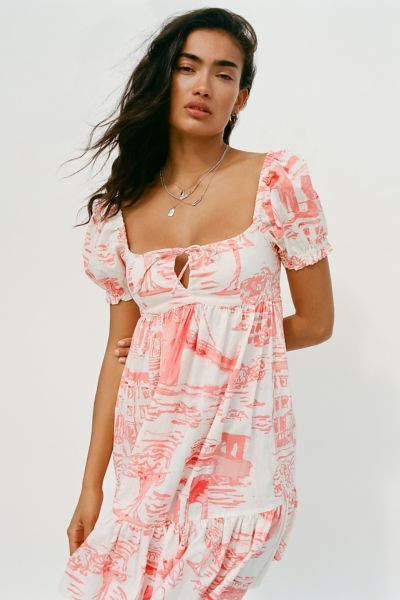 UO Wonderland Tie-Back Babydoll Dress - Beige XL at Urban Outfitters | Urban Outfitters (US and RoW)