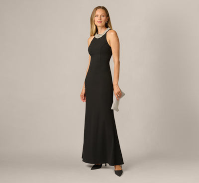 Pearl Halter Gown In Black | Adrianna Papell