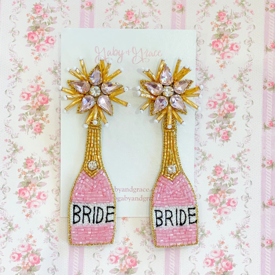 Pink Blush BRIDE Champagne Bottle Earrings, Bridal Earrings, Bridal Shower, Bridal Gift, Bachelor... | Etsy (US)