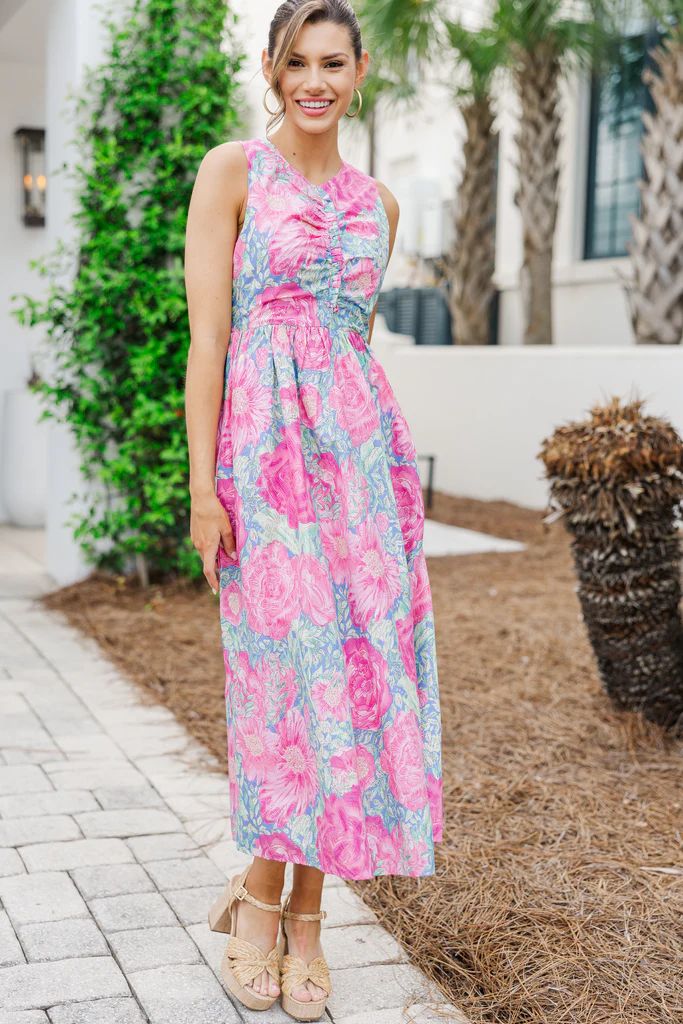 All Together Now Pink Floral Midi Dress | The Mint Julep Boutique