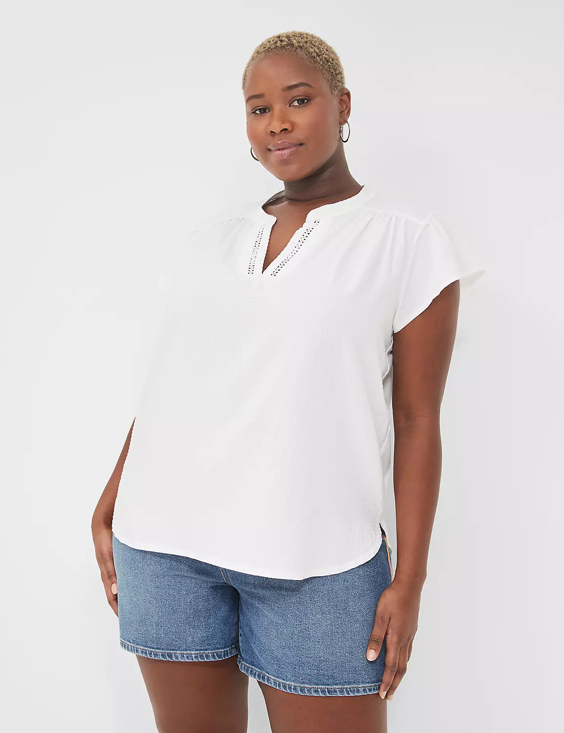 Relaxed Notch-Neck Woven & Knit Top | LaneBryant | Lane Bryant (US)