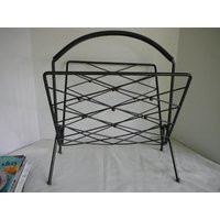 Vintage Magazine Record Lp Rack Black Wrought Iron Mcm Art Deco Firewood Holder | Etsy (US)