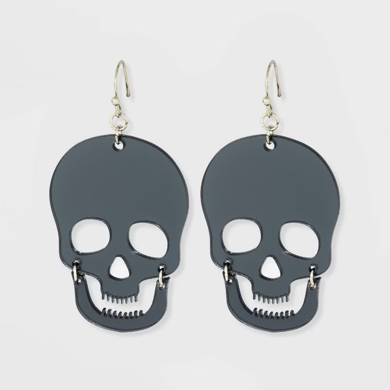Halloween Cut Out Skull Mirrored Drop Earrings - Black | Target