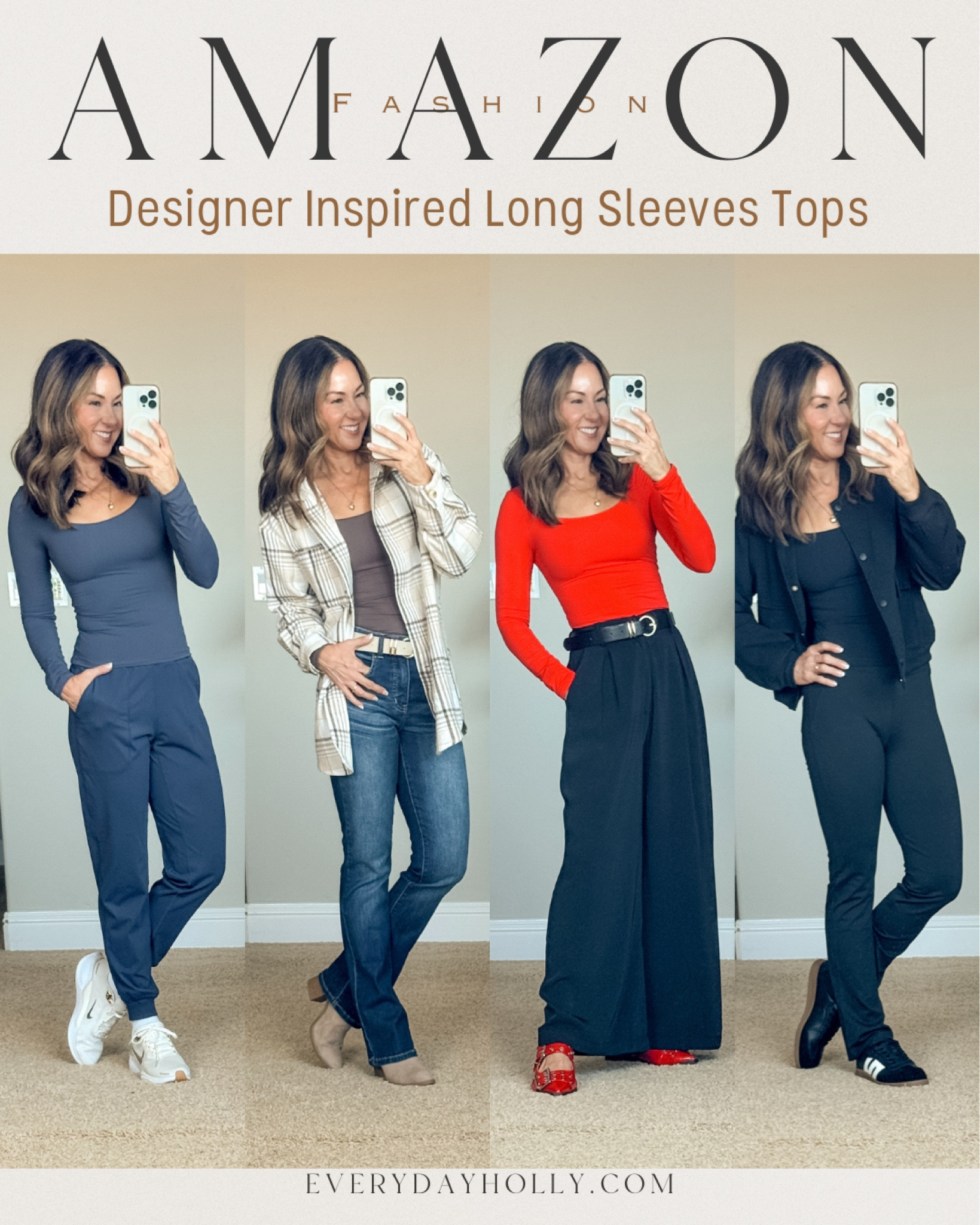 💥25% off Amazon Double Lined Scoop Neck Long Sleeve Top Tee size XS in navy, black, brown, red perfect for athleisure, everyday layering for fall and winter, going out, date night, workwear for the office or teacher outfit paired with bootcut yoga pants XS 29" inseam, petite friendly wide leg trousers XS short, red patent flats go up a 1/2 size, joggers in navy XS reg length, plaid flannel small.

#LTKStyleTip #LTKFindsUnder50 #LTKSaleAlert