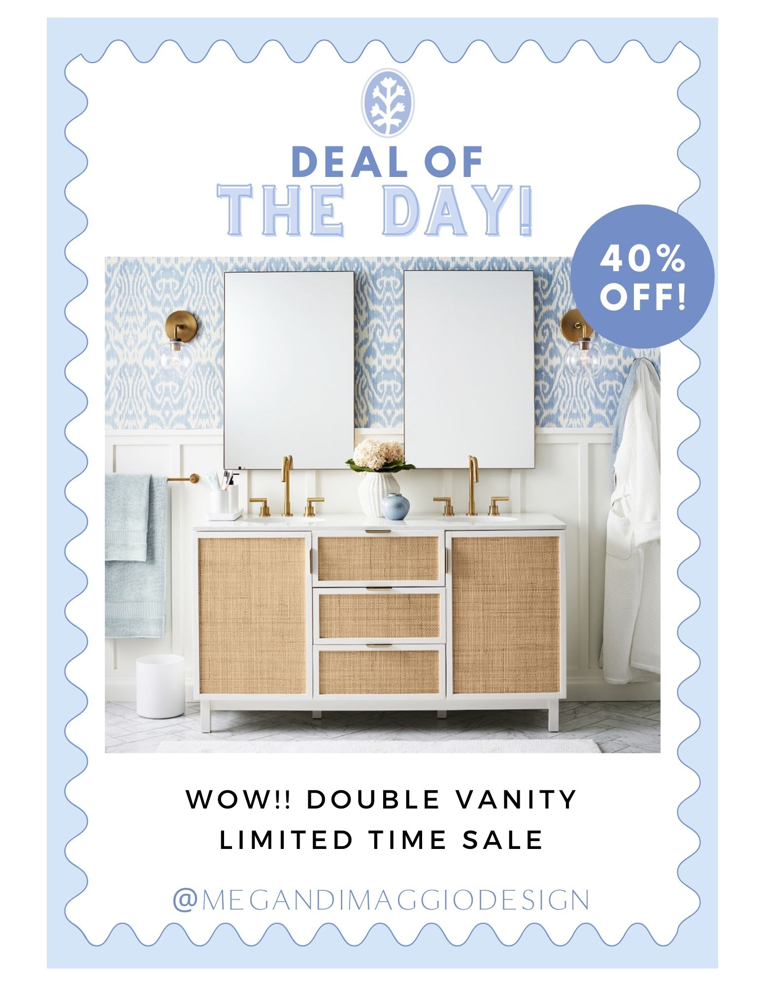 Wow!! Can’t believe this gorgeous DOUBLE cane vanity is 40% OFF for a limited time!! Making it almost $1,000 less!! 🤯🙌🏻 Perfect for a coastal bathroom! 

#LTKHome #LTKSaleAlert