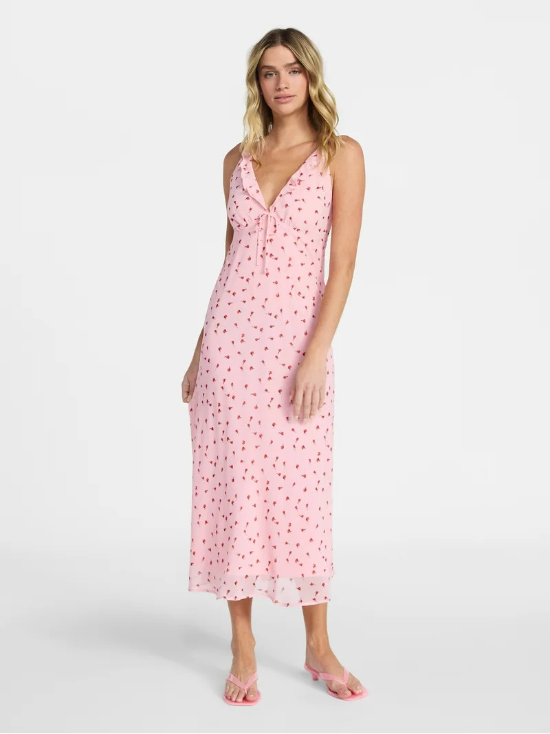 No Boundaries Sleeveless Ruffle Midi Dress, Women's XXS-XXL | Walmart (US)