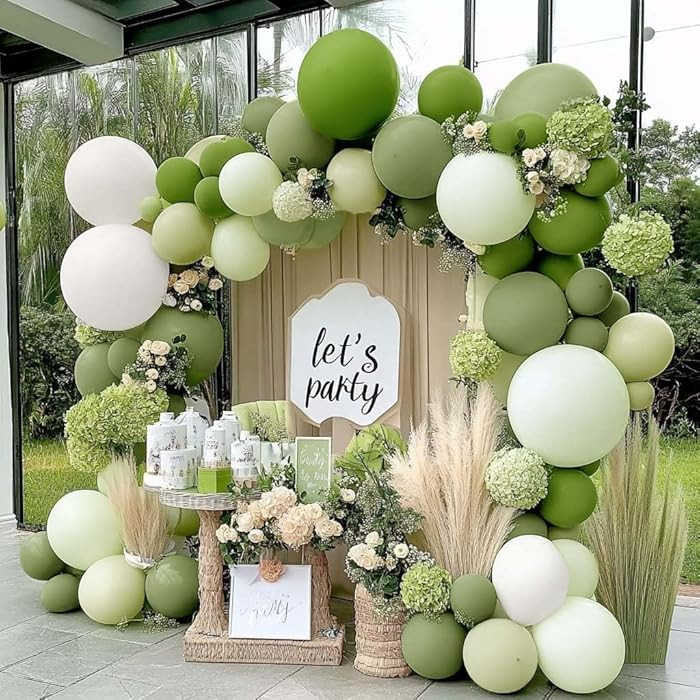 Green Balloon Arch Kit Double Stuffed Olive Dusty Sage Green White Balloons Pastel White Avocado ... | Amazon (US)