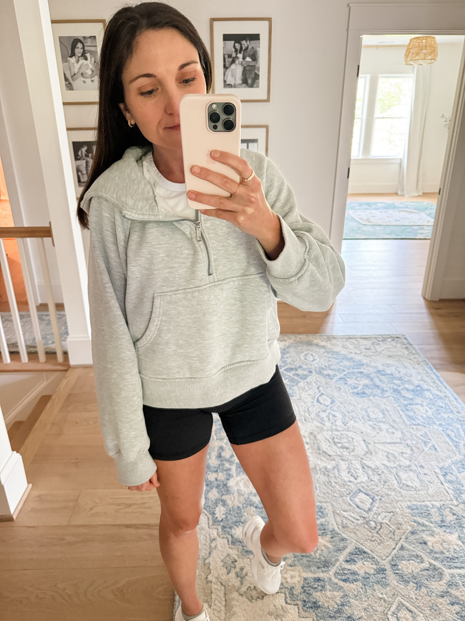 Today’s outfit. Align shorts, a half-zip from Amazon that’s really similar to Lululemon scuba hoodie and a white workout tank from Abercrombie. Easy and cute. I’m wearing a medium in the hoodie and it’s on sale for $28.99!

#LTKSeasonal #LTKFallSale
