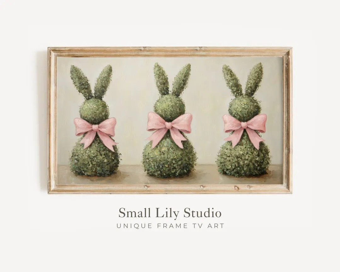 Easter FRAME TV art Topiary Bunnies with Pink Bows, Cute Spring TV art, Samsung Frame tv art scre... | Etsy (US)