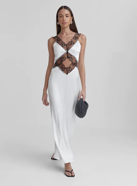 White Satin Lace Slip Dress- Kelsey | 4th & Reckless