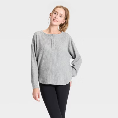 Women's Waffle Henley Long Sleeve Top - JoyLab™ Heathered Gray L | Target