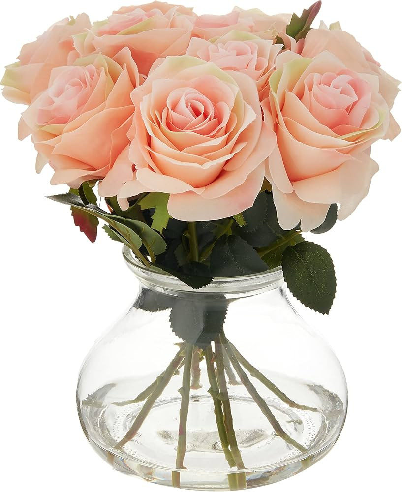 Nearly Natural 1367-PH Rose Arrangement with Vase, Peach | Amazon (US)