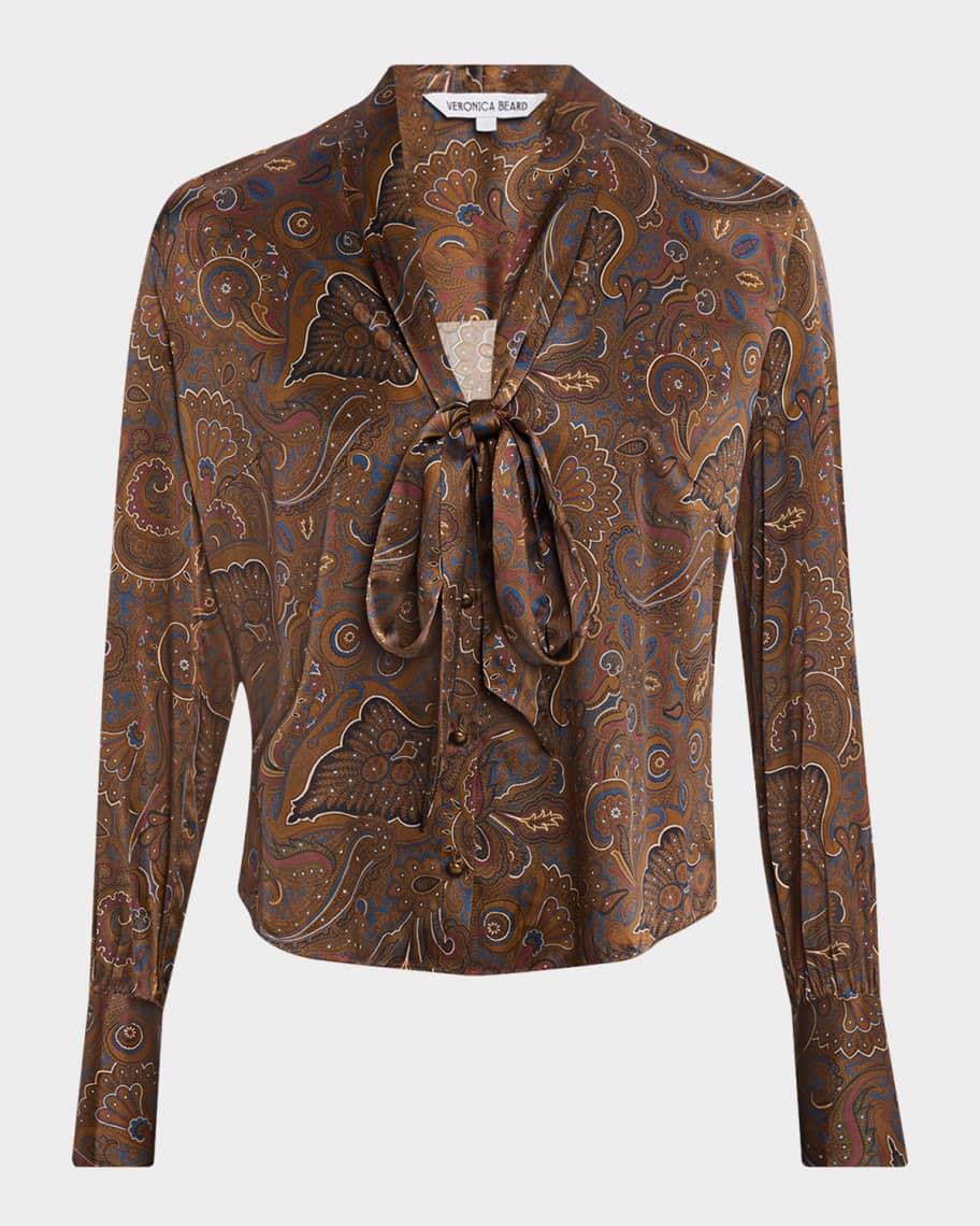Francine Paisley Silk Tie-Neck Blouse | Neiman Marcus
