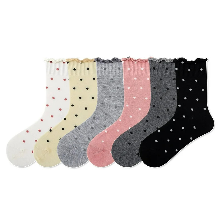 Women's Ruffle Crew Socks with Polka Dots, Breathable Cotton Frilly Socks for Daily, Dress & Part... | Walmart (US)