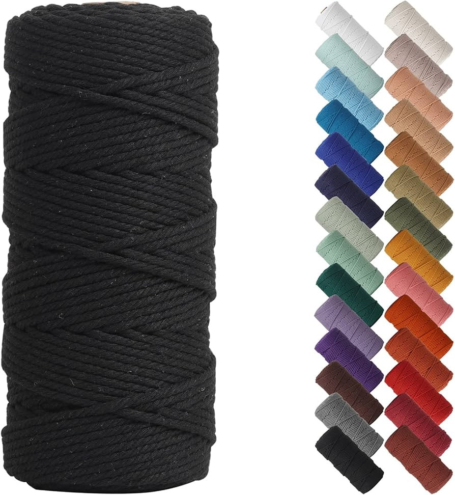 NOANTA Black Macrame Cord 3mm x 109yards, Colored Macrame Rope, Cotton Rope Macrame Yarn, Colorfu... | Amazon (US)