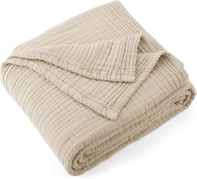 100% Cotton Muslin Throw Blanket 4-Layer Pre-Washed Linen Gauze Blankets for Adults Soft Breathab... | Amazon (US)