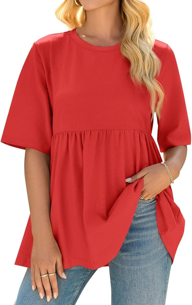 Cicy Bell Women Summer Babydoll Tops Oversized Short Sleeve Peplum Tunic T Shirt Casual Loose Fit... | Amazon (US)