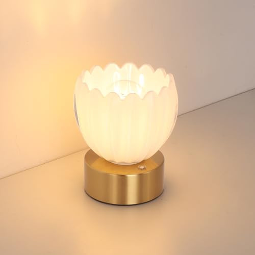 Shenmoyl Cordless Small Table Lamp with 5200mAh Battery & Touch Control, Battery Operated Tulip Table Lamp with 3 Colors, Rechargeable Mini Table Lamps for Bedsides, Bedroom, Nightstand (White) | Amazon (US)