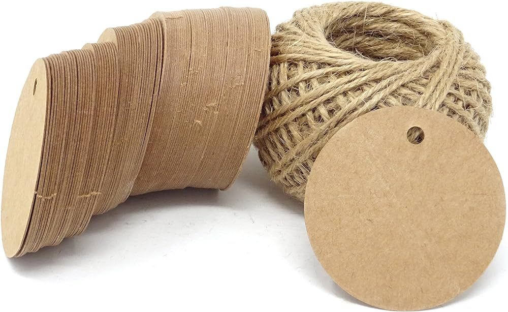 Honbay 100PCS Kraft Paper Blank Round Tags with 100 Feet Jute Twine for Wedding, Party, Christmas... | Amazon (US)