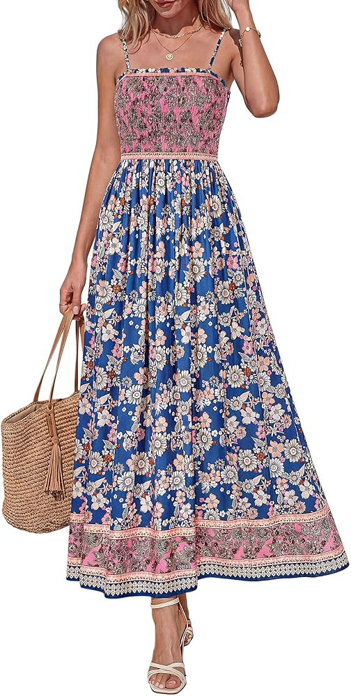 PRETTYGARDEN Womens Summer Maxi Dress Casual 2026 Floral Boho Spaghetti Strap Long Sundresses Smo... | Amazon (US)