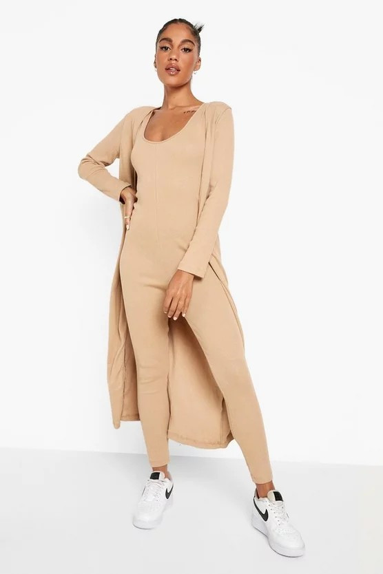Rib Jumpsuit And Maxi Cardigan | Boohoo.com (US & CA)