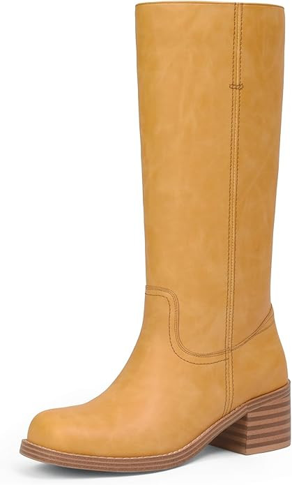 Mid Calf Boots for Women Chunky Block Low Heel Square Toe Comfortable Casual Trendy Stylish Boots | Amazon (US)