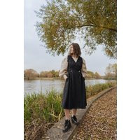 Black Linen Pinafore Dress, Dark Academia Wrap Sundress | Etsy (US)