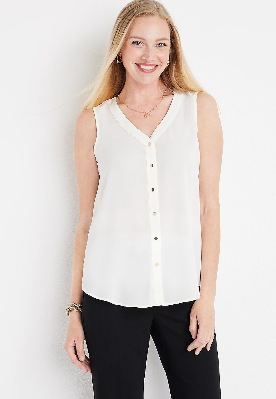Madison Solid Button Down Tank Top | Maurices