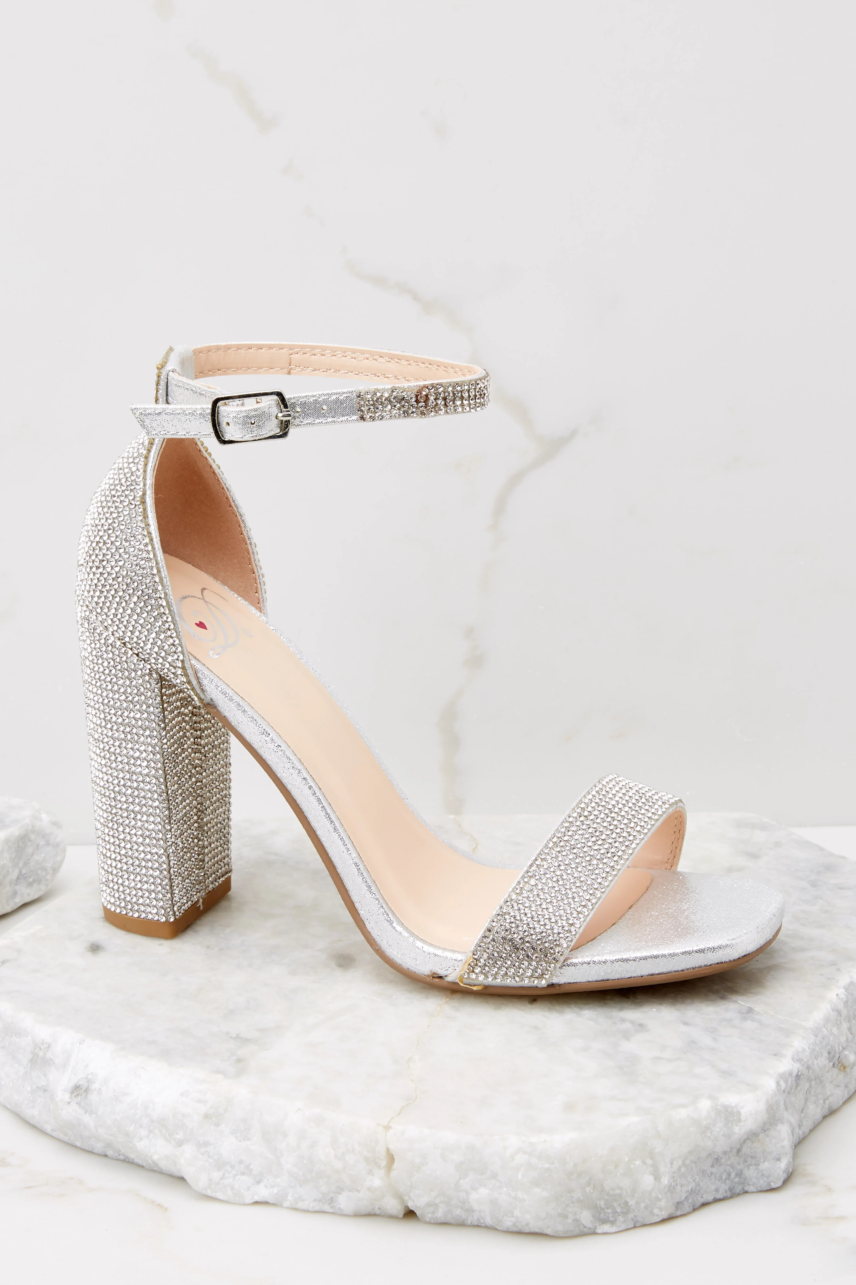 Bank On It Silver Ankle Strap Heels | Red Dress 