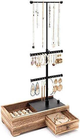 Emfogo Jewelry Organizer Stand - Hidden Drawer Necklace Holder Stand with 3-Tier Durable Rod for ... | Amazon (US)