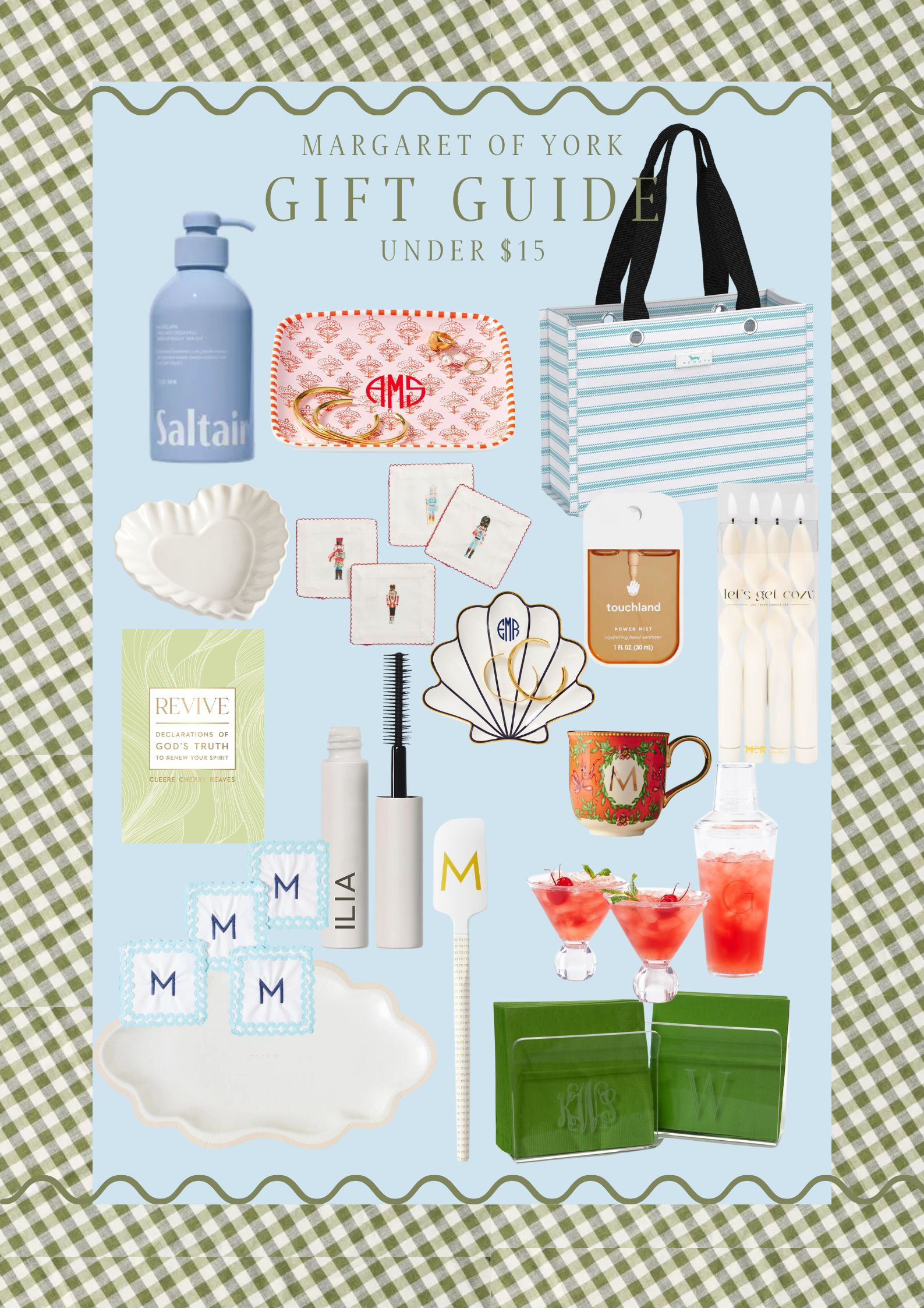 Looking for the perfect holiday gifts without breaking the bank? 🎁✨ Check out these delightful finds all under $15! From a favorite body wash to charming trinket trays and stylish striped scout bags, there’s something for everyone. Don't forget the heart-shaped dish, daily prayer affirmations, and sweet monogrammed cocktail napkins for a personal touch! 🎉 Plus, outdoor martini glasses and a handy monogrammed acrylic napkin holder make for fun additions. And let’s not overlook the must-have hand sanitizer that fits perfectly in your purse. These make fantastic gifts for teachers, friends, and coworkers, or as thoughtful ideas for gift exchanges! Spread joy this season with affordable yet meaningful presents! 🌟 #HolidayGifts #GiftIdeas #Under15 

 #LTKGiftGuide #LTKHoliday #LTKFindsUnder50