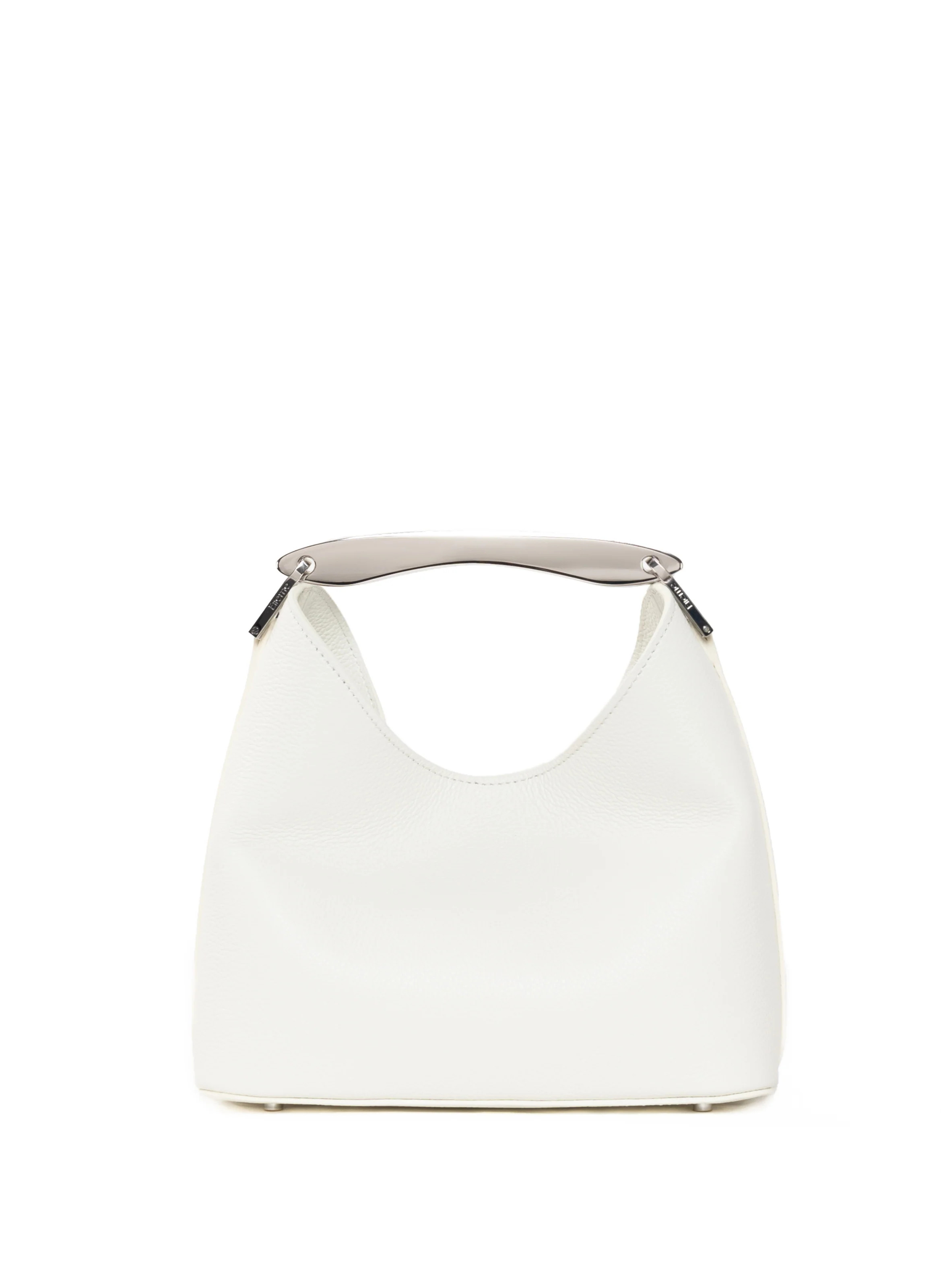Small Boomerang Pebbled Leather White Silver Handel - Leather Handbags for Women - Elleme | Elleme