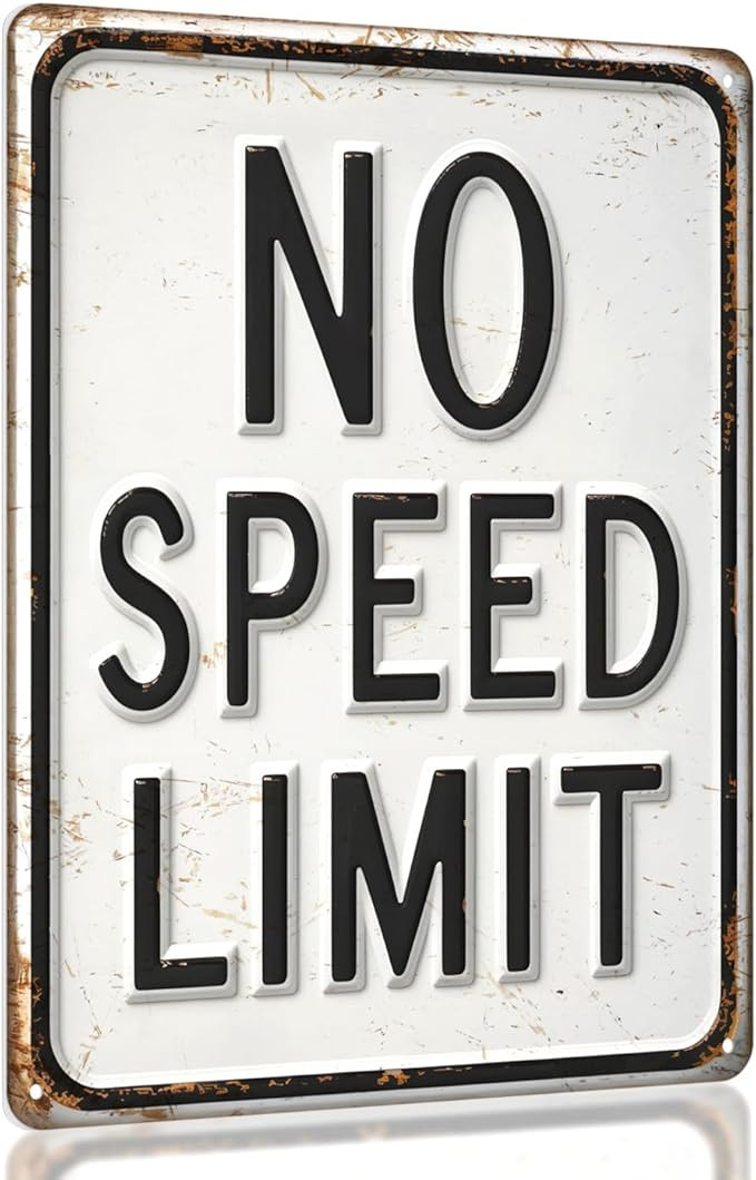 No Speed Limit Sign – Car Wall Decor for Boys Room, Teen, Adult, Race Car Room Sign, Garage Art... | Amazon (US)