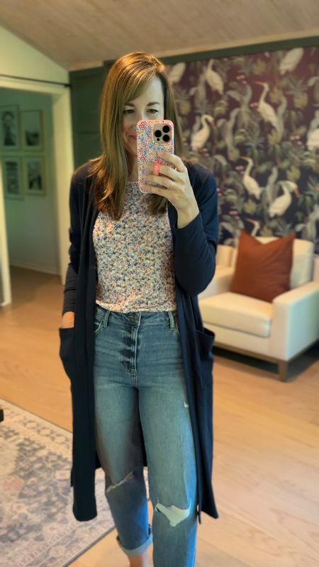 Loving these new vintage distressed jeans! Sooo comfy with a summer tank and lightweight cardigan. Use code graceinmyspace at Carly Jean!

#LTKunder100 #LTKSeasonal #LTKunder50
