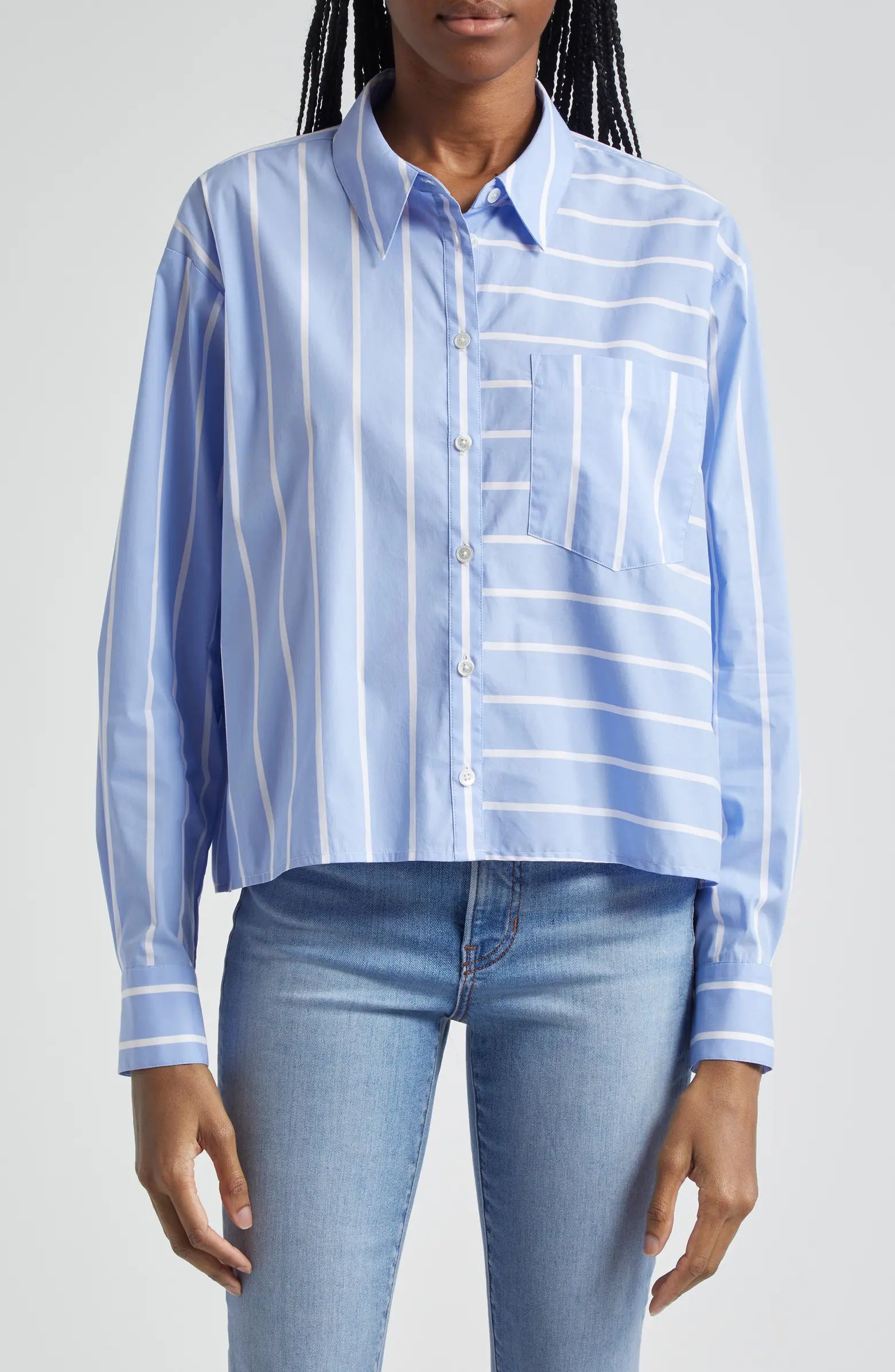 Veronica Beard Kinley Directional Stripe Cotton Blend Button-Up Shirt | Nordstrom | Nordstrom