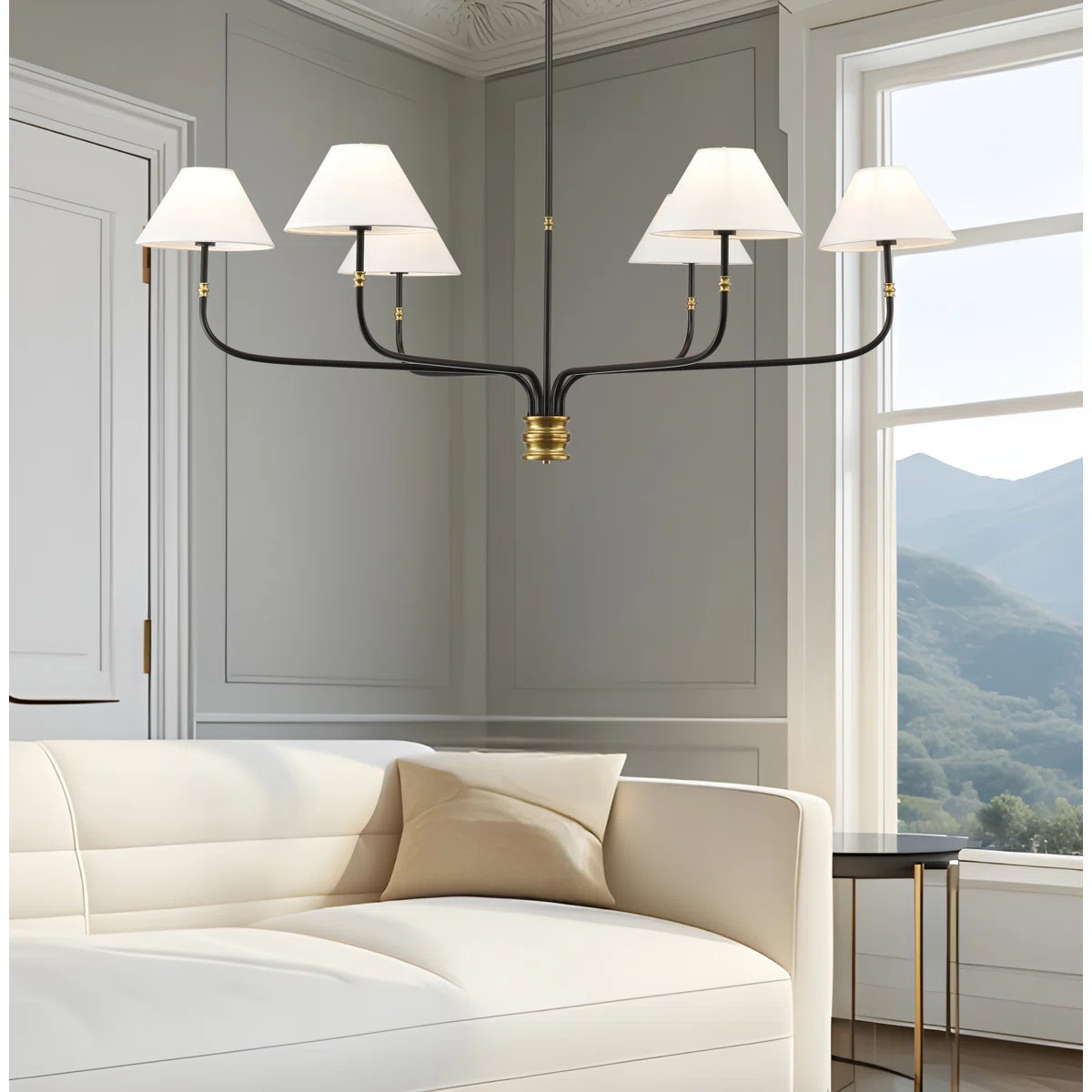 6-light Minimalist French Chandelier- Black With Brushed Brass Accent | Wayfair North America