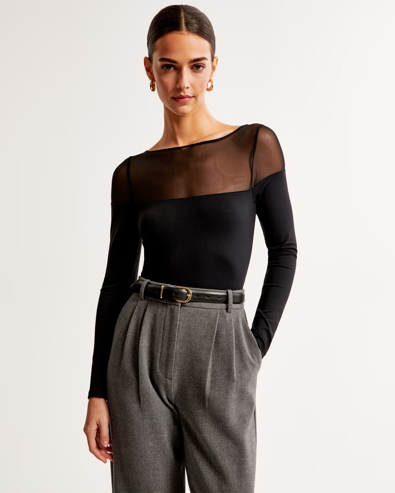Women's Long-Sleeve Mesh Crew Bodysuit | Women's Tops | Abercrombie.com | Abercrombie & Fitch (US)