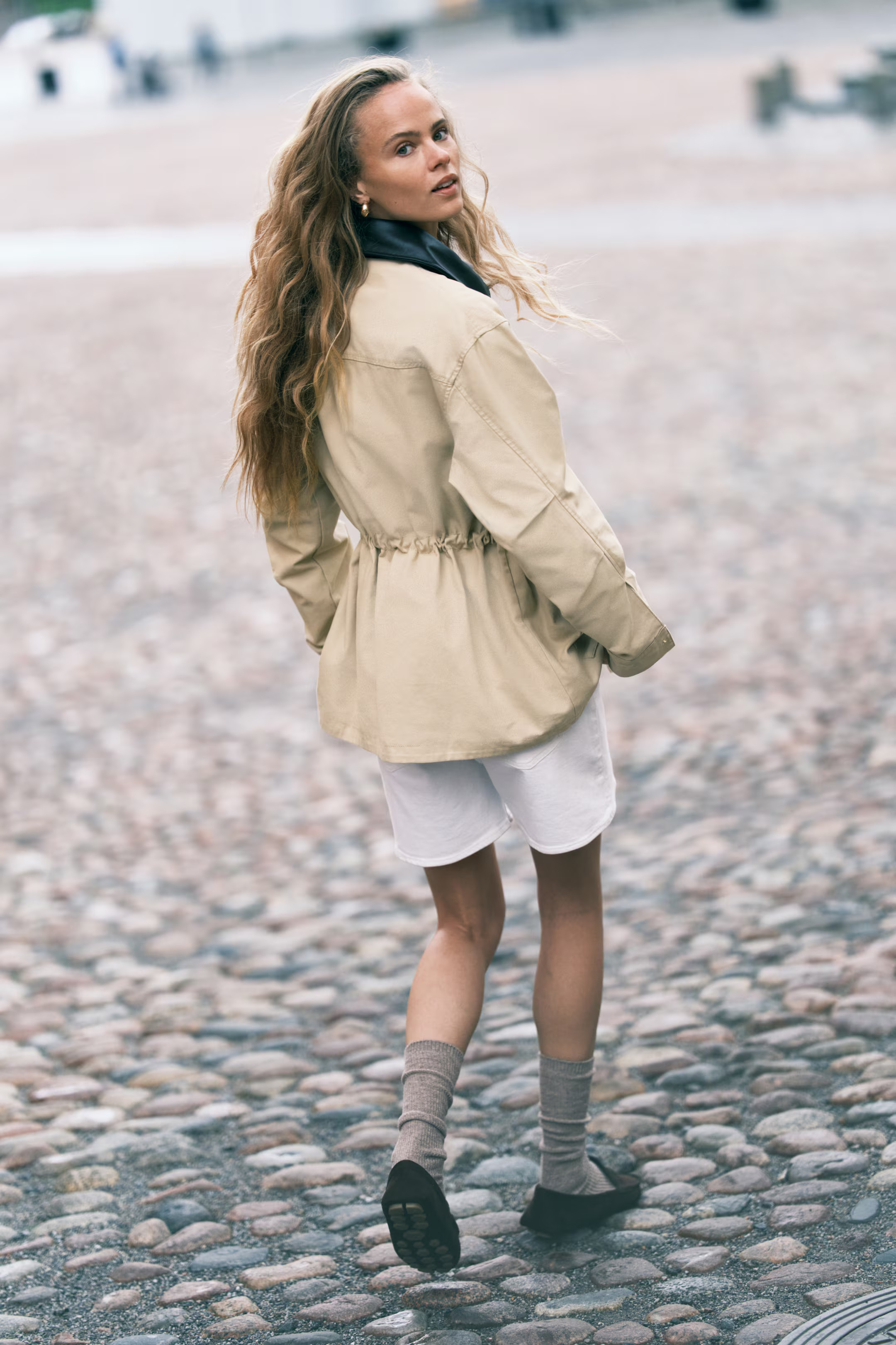 Coated-Collar Twill Jacket - Light beige - Ladies | H&M US | H&M (US + CA)