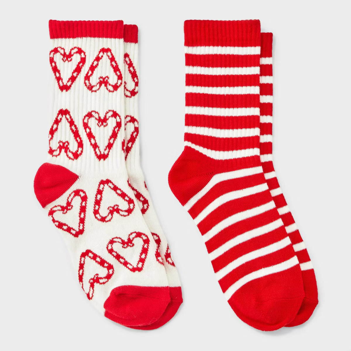 Girls' 2pk Christmas Candy Cane Hearts Ribbed Crew Socks - Cat & Jack™ | Target